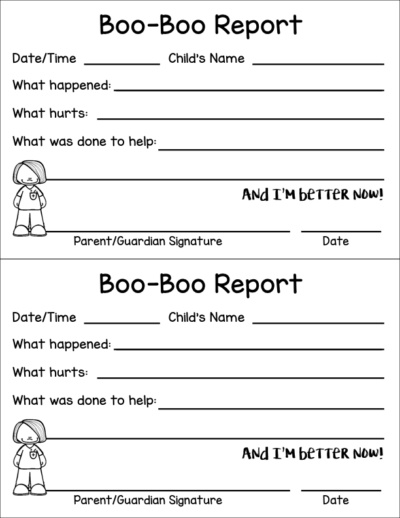 Free Boo-Boo Report Sheet for Daycares and Teachers