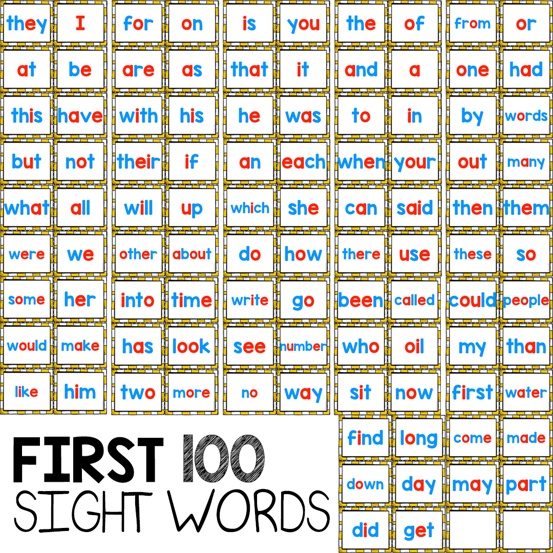 Sight Words Cards with Red Vowels – First 100 Sight Words – The Super ...